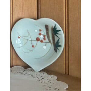 Vintage Japan Heart Porcelain Dish Hand-Painted Floral Design Catchall Trinket D